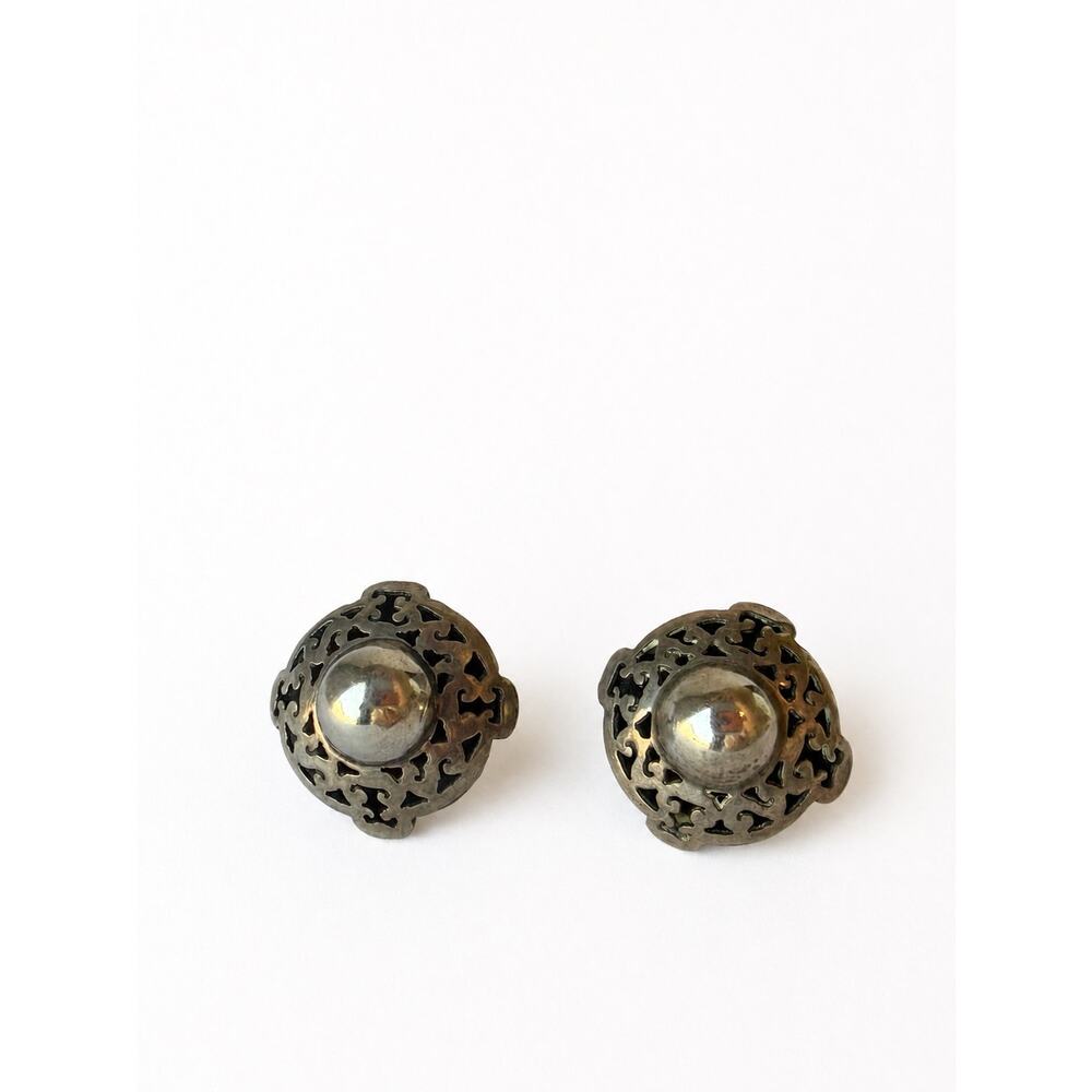 Sterling Silver 925 Filigree Shadowbox Screw Back Earrings Hecho Mexico Vintage - Picture 4 of 10